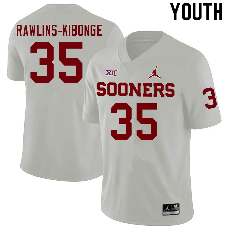 Youth #35 Nathan Rawlins-Kibonge Oklahoma Sooners College Football Jerseys Sale-White - Click Image to Close